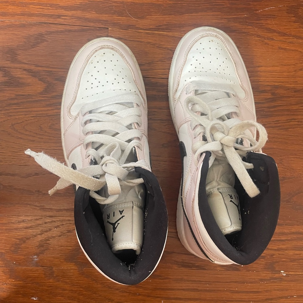 Pink black and white Nike Air Jordans womens 8